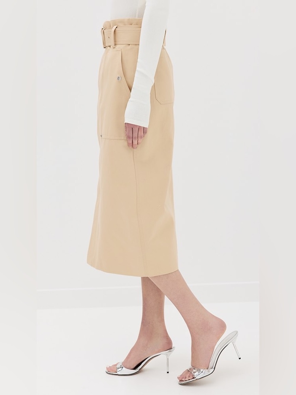 NWT A.L.C. Belted Cotton-Twill Midi Skirt in Latte Size 8 - Picture 11 of 16
